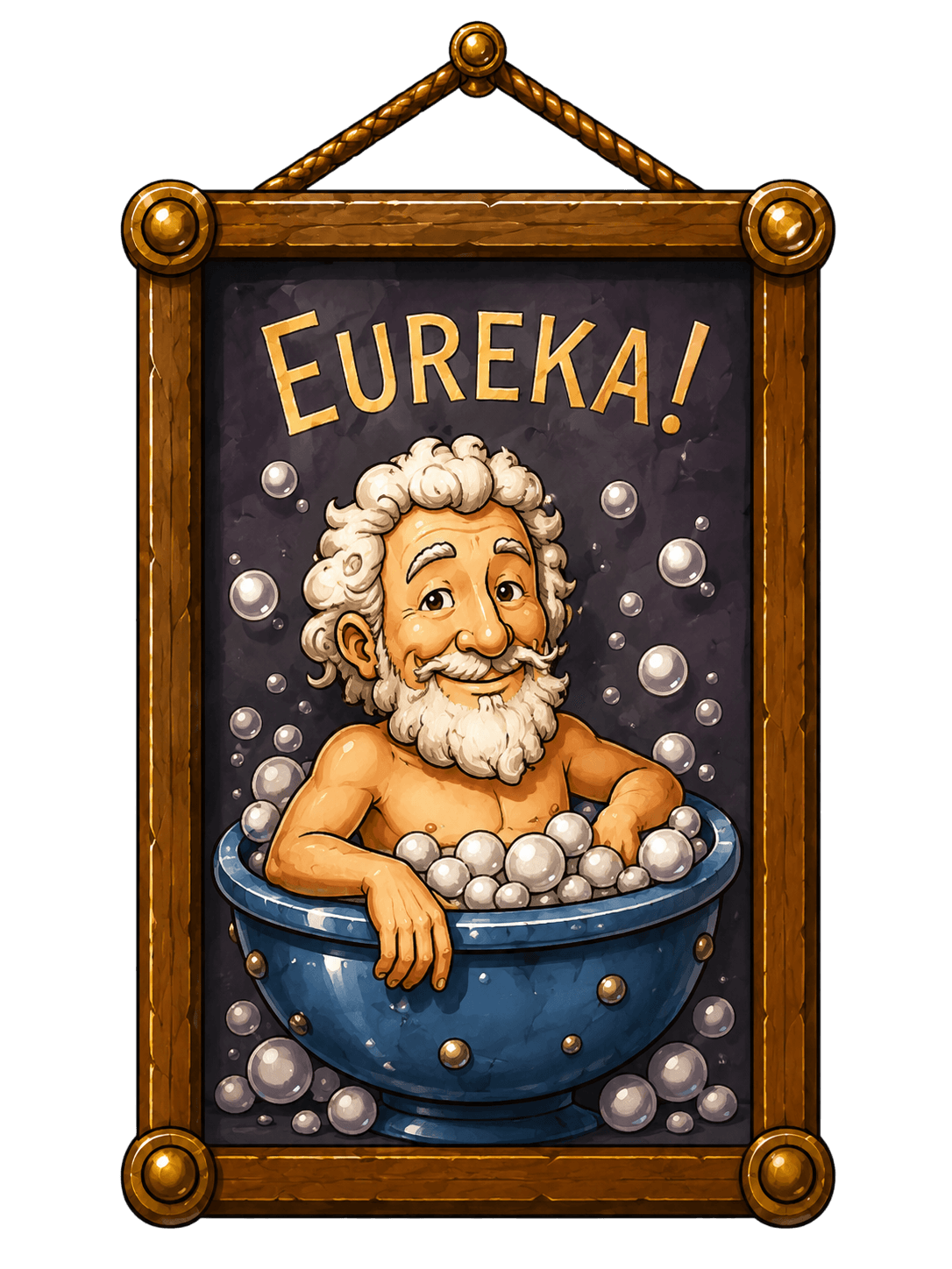 Framed cartoon portrait of Archimedes.