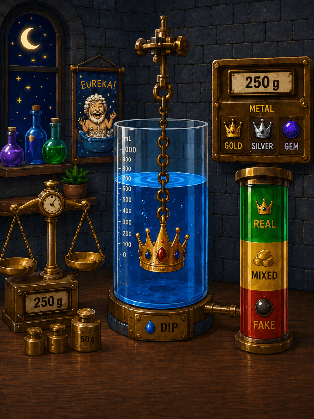 Archimedes' Material Lab game scene about floating and sinking.