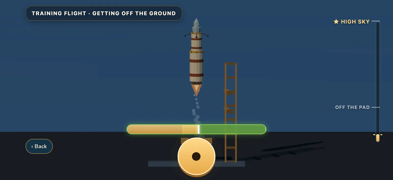 The Long Way Up mini-game, a rocket climbing through the sky with its stages.