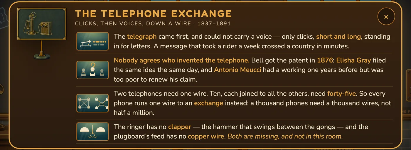 The museum placard for the telephone exchange.