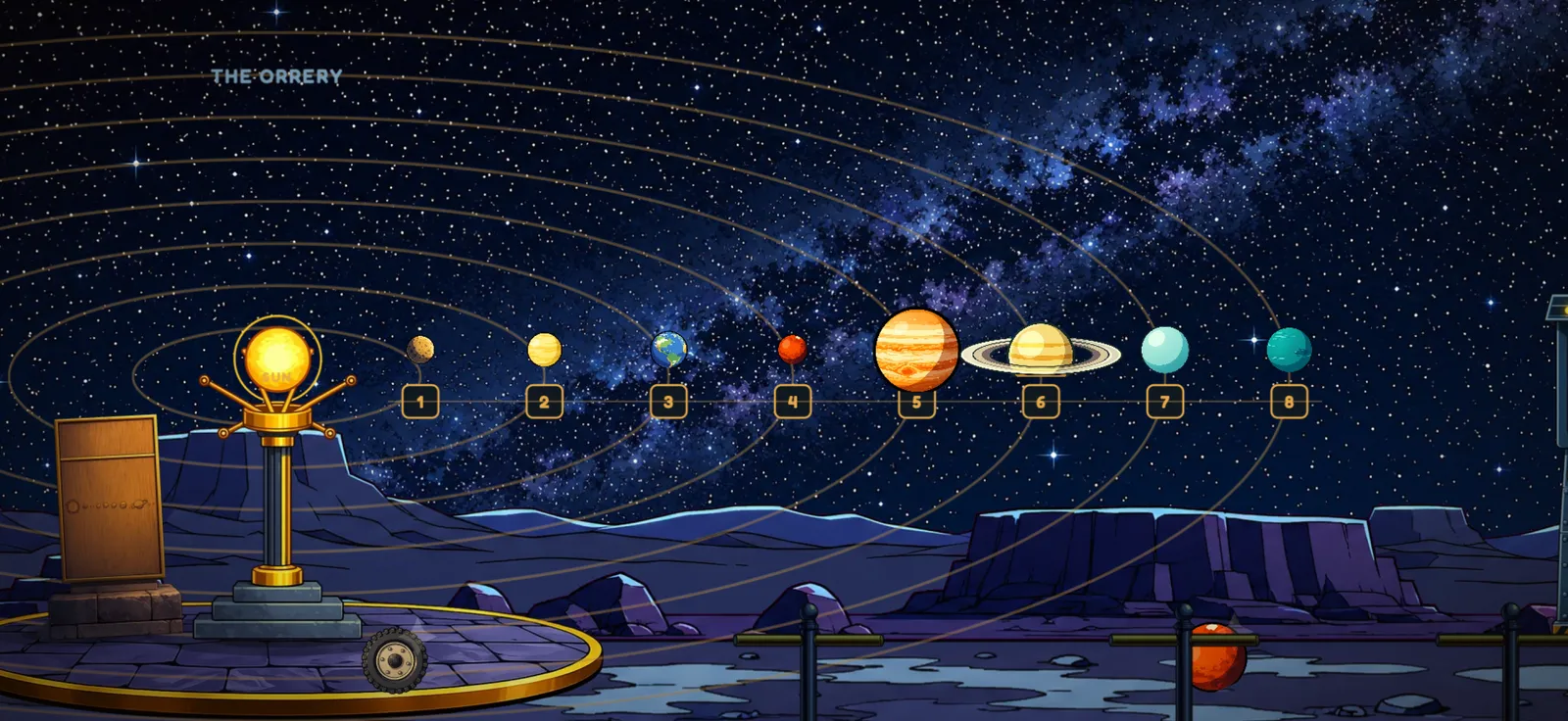 The Planetarium room, with a clockwork model of the solar system.