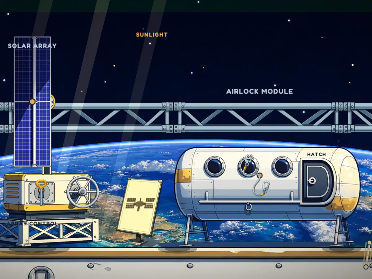 The space station above Earth.