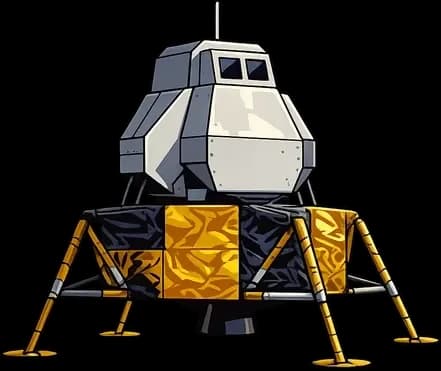 A cartoon Apollo lunar module with gold-coloured wrapping and four landing legs.