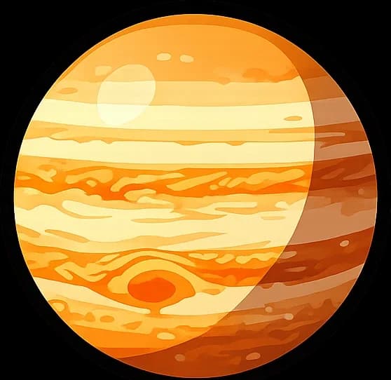 Giant planet Jupiter with cream and brown bands.