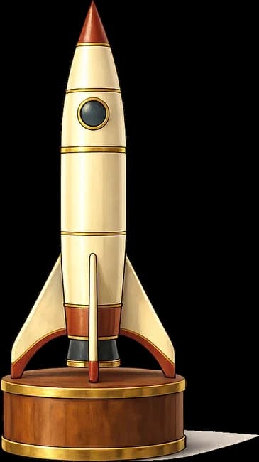 A cartoon white rocket on a launch stand in the museum's Space Hall.