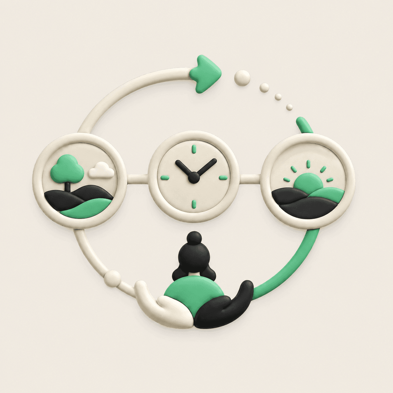 A cycle of seasons and a clock, representing rhythm over time