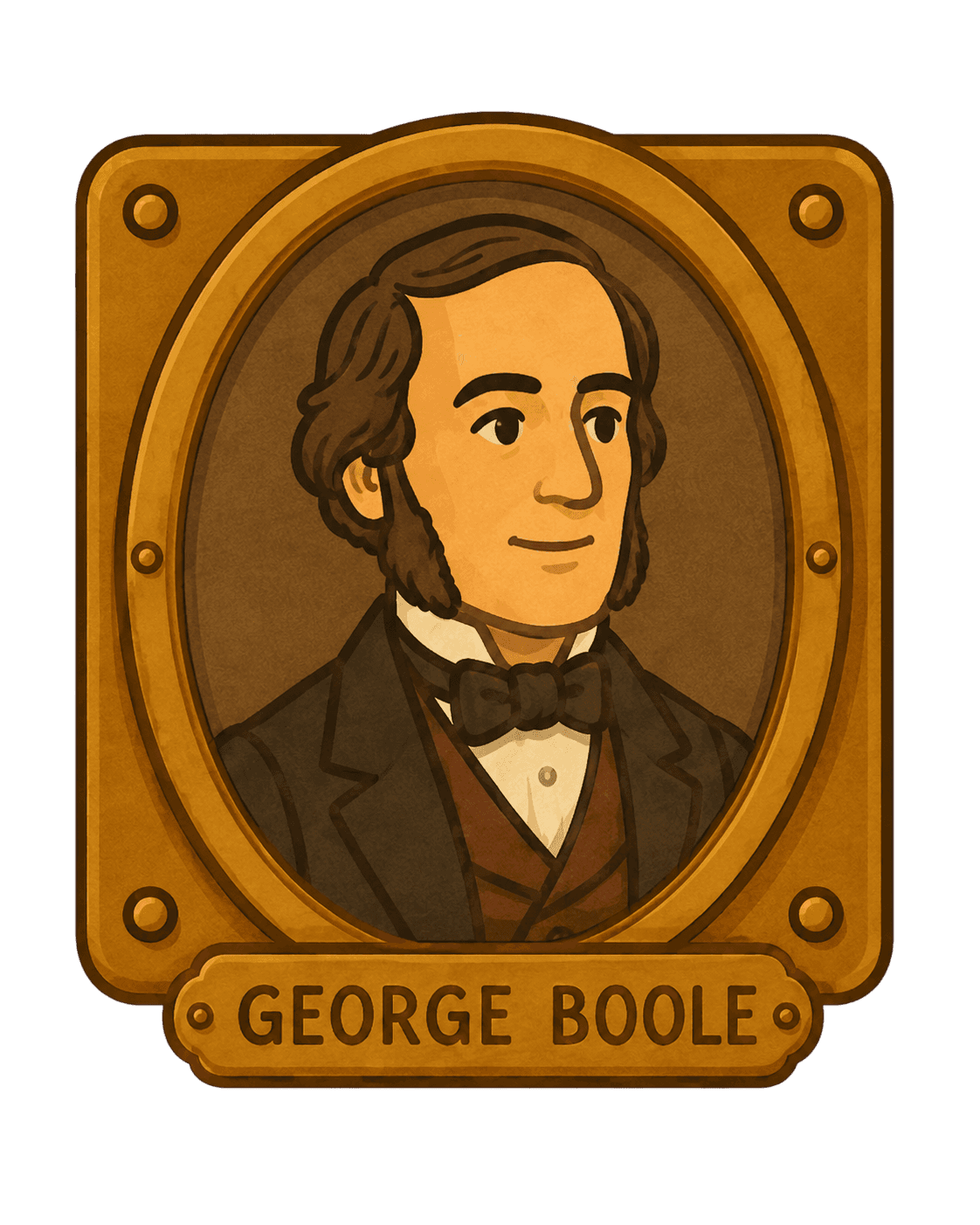 Framed cartoon portrait of George Boole.