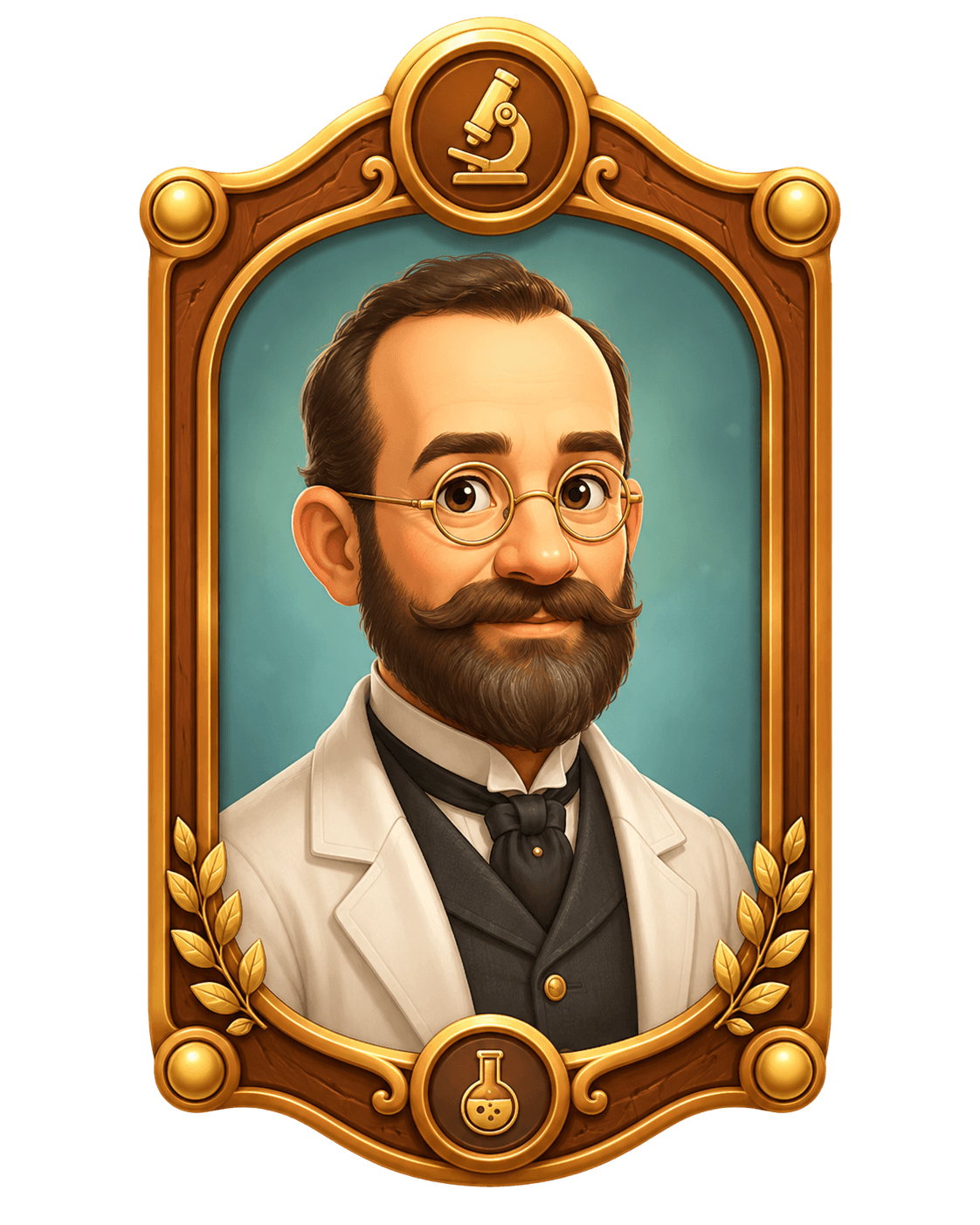 Framed cartoon portrait of Robert Koch.
