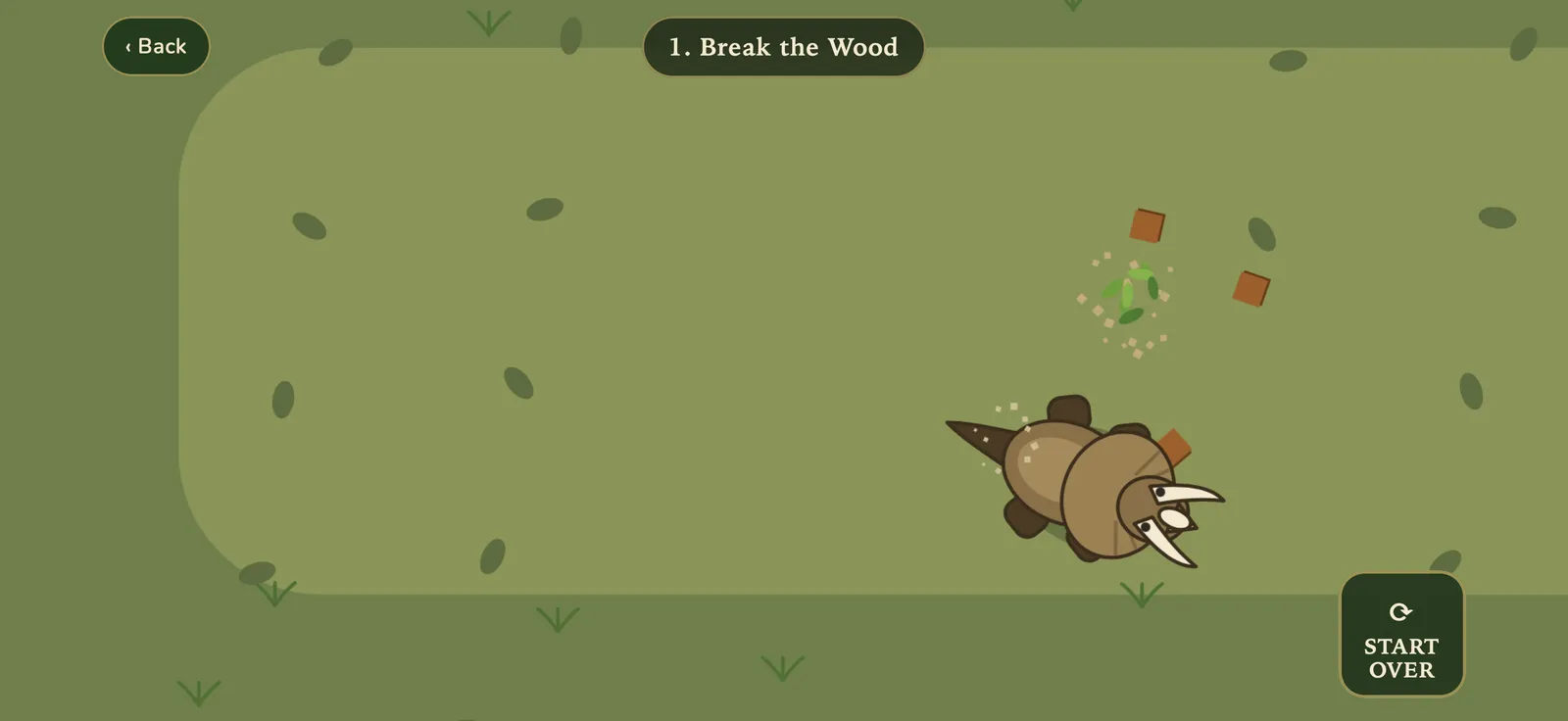 The Tricera Smash mini-game, seen from above, with a Triceratops lining up a charge.