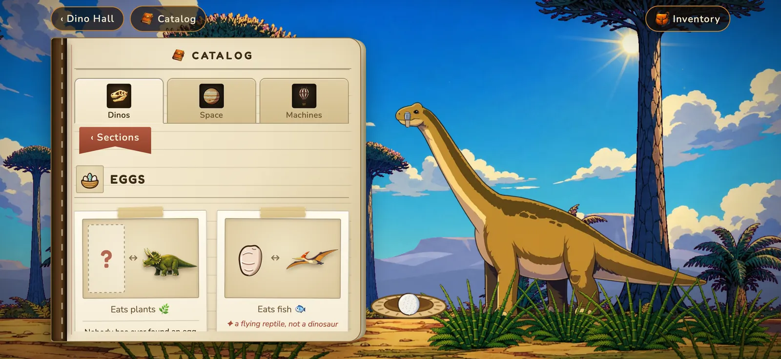 The game's Field Guide open at the Eggs page.